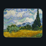 Magnet Flexible Champ de blé avec Cyprès, Vincent van Gogh<br><div class="desc">Cyprès gagne du terrain dans l’oeuvre de Van Gogh à la fin juin 1889, lorsqu’il décide de consacrer l’une de ses premières séries à Saint-Rémy aux arbres imposants. Distinctif pour leur riche impasto, ses études exubérantes sur place incluent la vue verticale rapprochée des cyprès du Met et cette composition horizontale...</div>