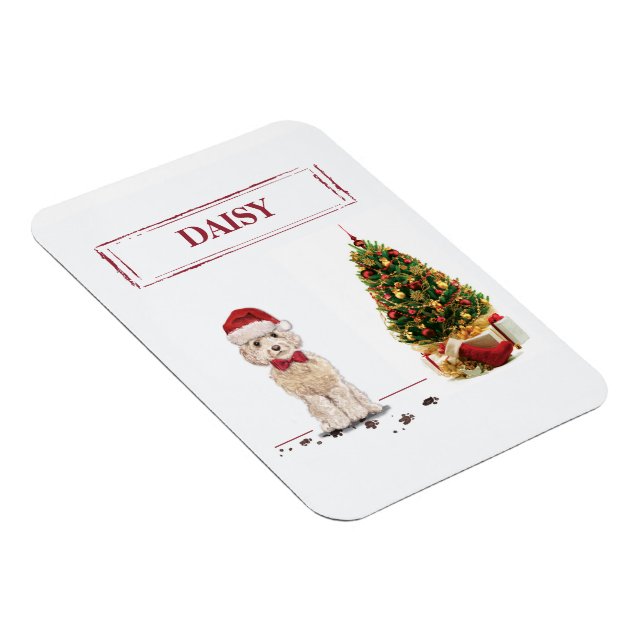 Magnet Flexible Champagne Cockapoo Drôle chien de Noël avec arbre (Côté Droit)