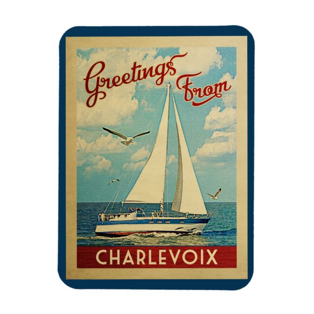 Magnet Flexible Charlevoix Sailboat Vintage Travel Michigan (Vertical)