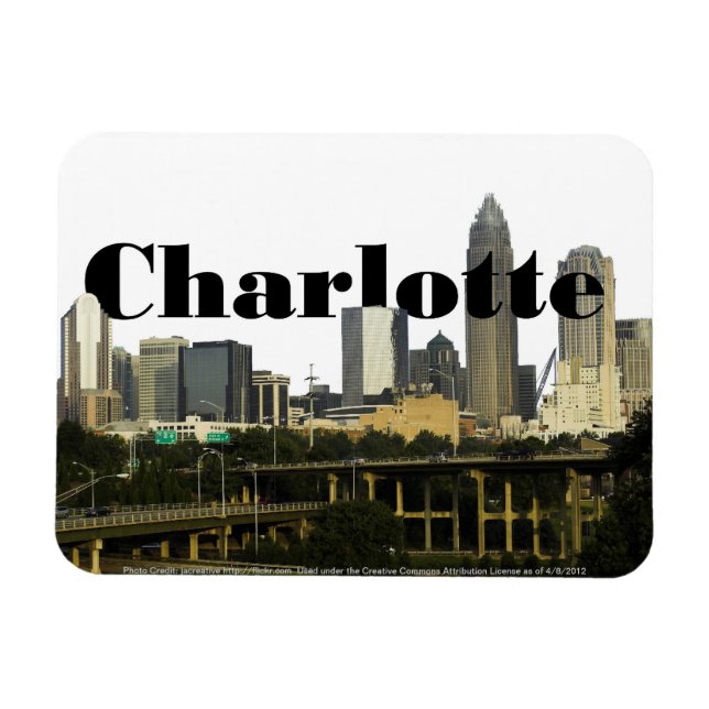 Magnet Flexible Charlotte NC Skyline avec Charlotte dans le ciel (Horizontal)