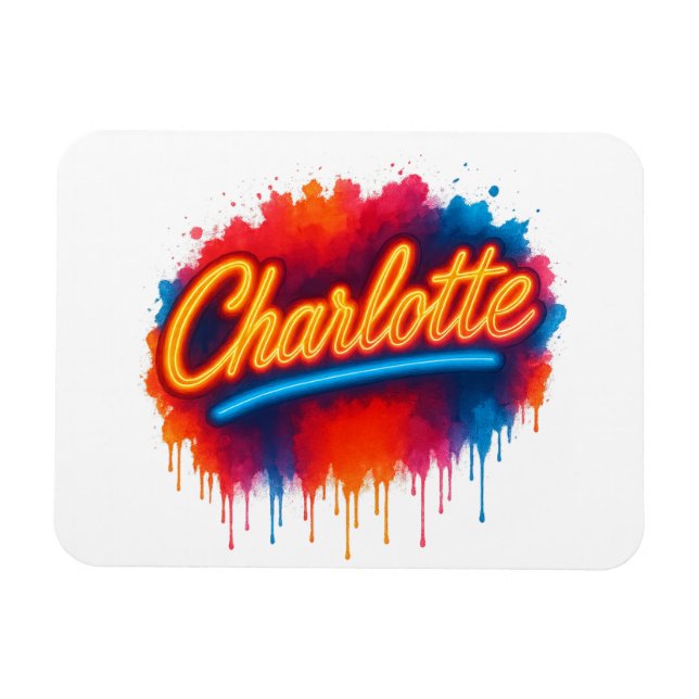 Magnet Flexible Charlotte Neon Script - Street Art Splash Design (Horizontal)