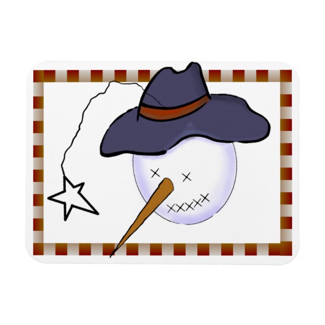 Magnet Flexible Charmant bonhomme de neige primitif de Noël (Horizontal)