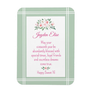 Magnet Flexible Charme Élégant. Aimant de carte Sweet 16 personnal