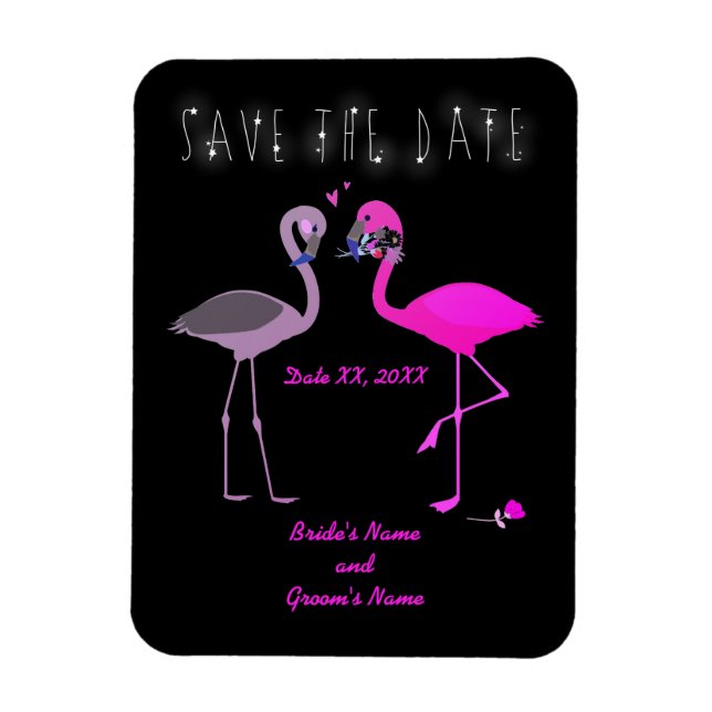 Magnet Flexible Charming Flamant rose couple Enregistrer la date M (Vertical)