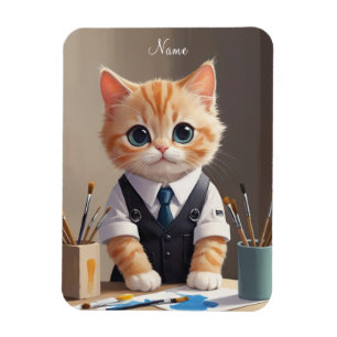 Magnet Flexible Charming Ginger Cat Artiste avec pinceaux mignonne