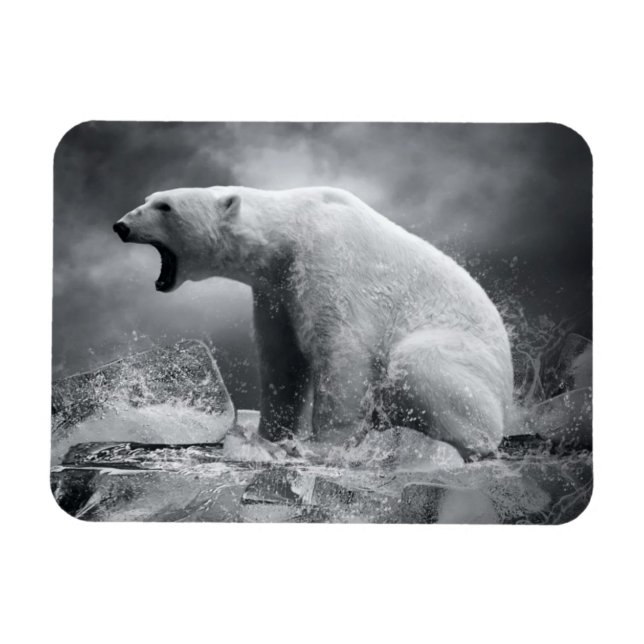 Magnet Flexible Chasseur d'ours blanc sur la glace dans l'eau (Horizontal)