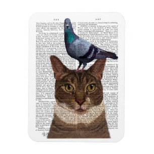 Magnet Flexible Chat avec pigeon sur tête
