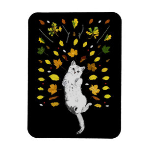 Magnet Flexible Chat blanc avec illustration de feuilles d'automne