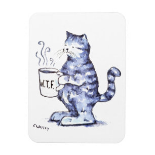 Magnet Flexible Chat bleu avec tasse WTF