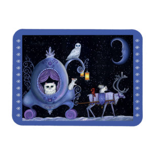 Magnet Flexible Chat Blue Carriage Hivernal Chouette Neige Blanc C