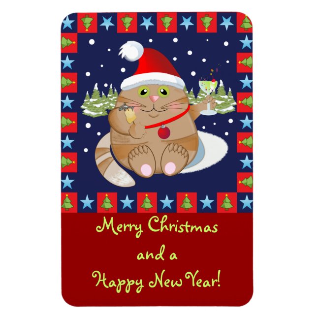 Magnet Flexible Chat buvant un cocktail + texte aimant Noël (Vertical)