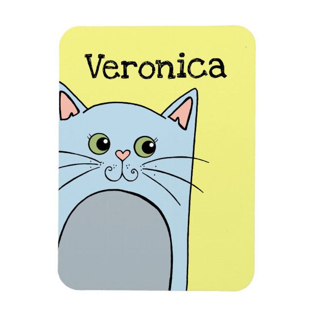 Magnet Flexible Chat Cartoon Bleu Cute Personnalisé (Vertical)