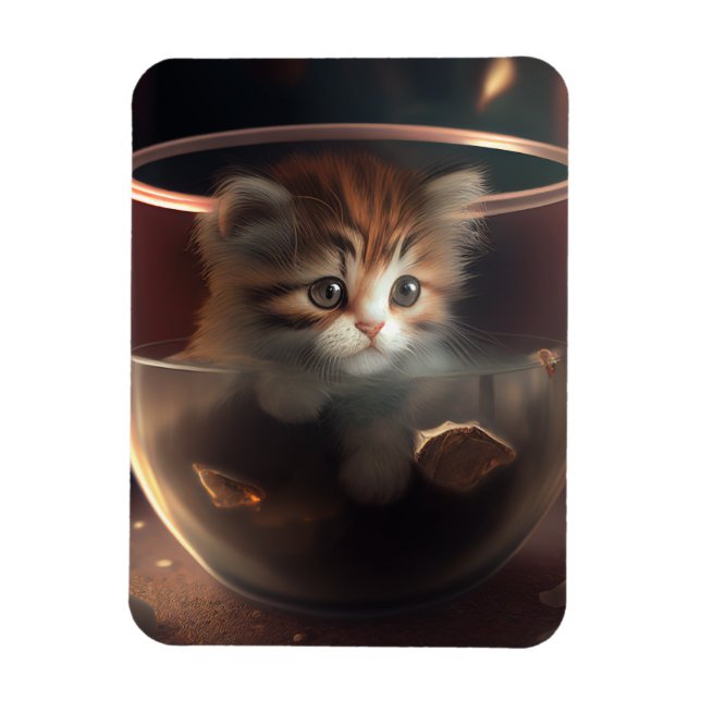 Magnet Flexible chat dans un teacup transparent aimant photo flexi (Vertical)