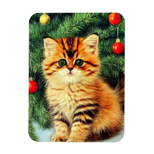 Magnet Flexible Chat de Noël Vintage (Vertical)