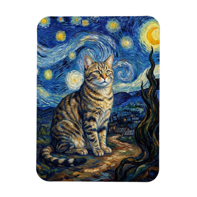 Magnet Flexible Chat de Van Gogh Nuit Étoilée Art Impressionniste (Vertical)
