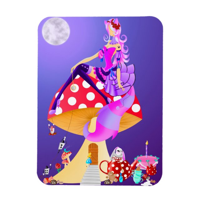 Magnet Flexible Chat du Cheshire sur Champignon  (Vertical)