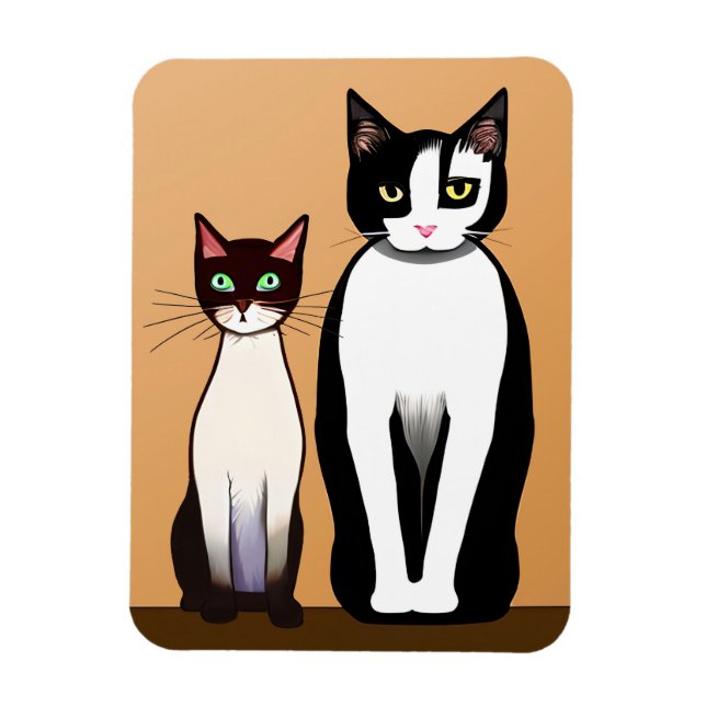 Magnet Flexible Chat et chaton noir et blanc rétro moderne (Vertical)