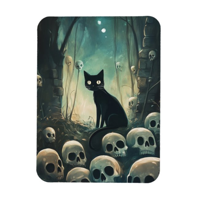 Magnet Flexible Chat et crâne d'Halloween (Vertical)