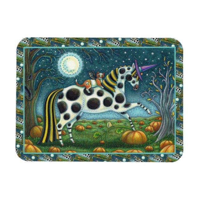 Magnet Flexible CHAT HALLOWEEN PONY ET BAT CHAT Imaginaire Cheval (Horizontal)