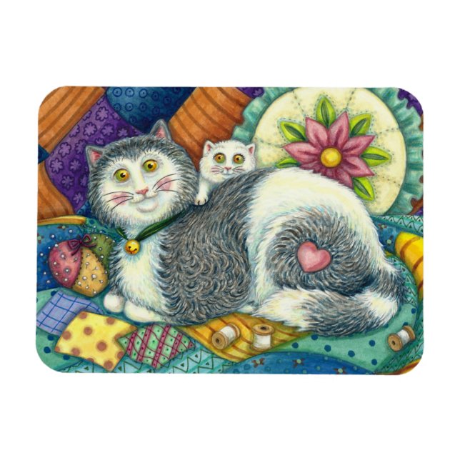 MAGNET FLEXIBLE CHAT MÈRE & CUISINE, QUILTS EN PATCHWORK, PINCUSHI (Horizontal)