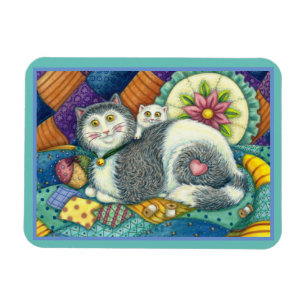 MAGNET FLEXIBLE CHAT MÈRE & CUISINE, QUILTS EN PATCHWORK, PINCUSHI