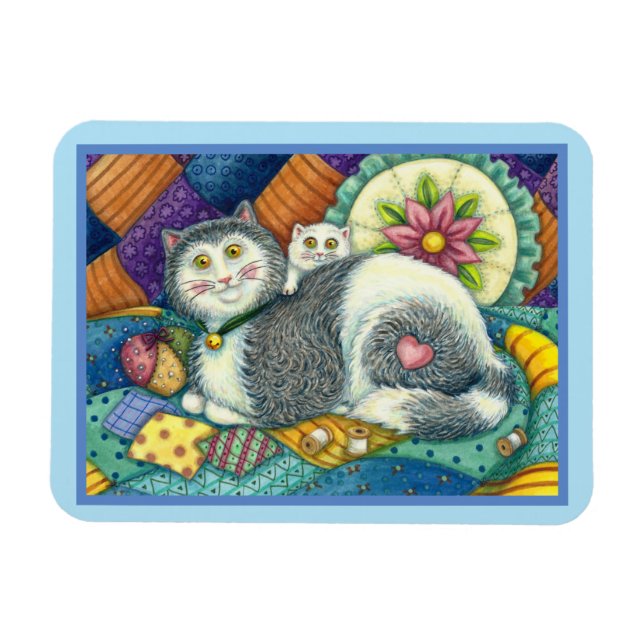 MAGNET FLEXIBLE CHAT MÈRE & CUISINE, QUILTS EN PATCHWORK, PINCUSHI (Horizontal)