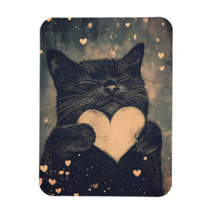 Magnet Flexible Chat noir au coeur d'or - Amour cosy du chat