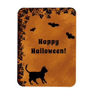Magnet Flexible Chat noir avec chauve-souris, Happy Halloween