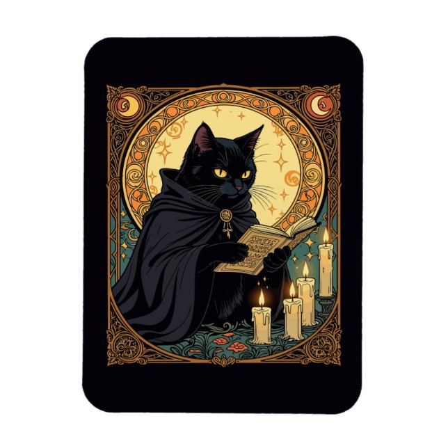Magnet Flexible Chat noir d'Halloween lisant un livre (Vertical)