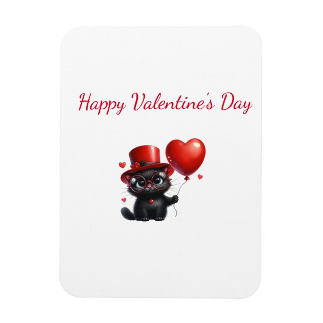 Magnet Flexible Chat Noir Drôle Avec Ballons Saint-Valentin (Vertical)