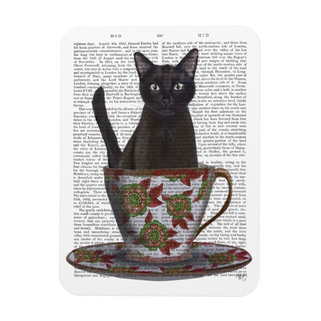 Magnet Flexible Chat noir en Teacup (Vertical)