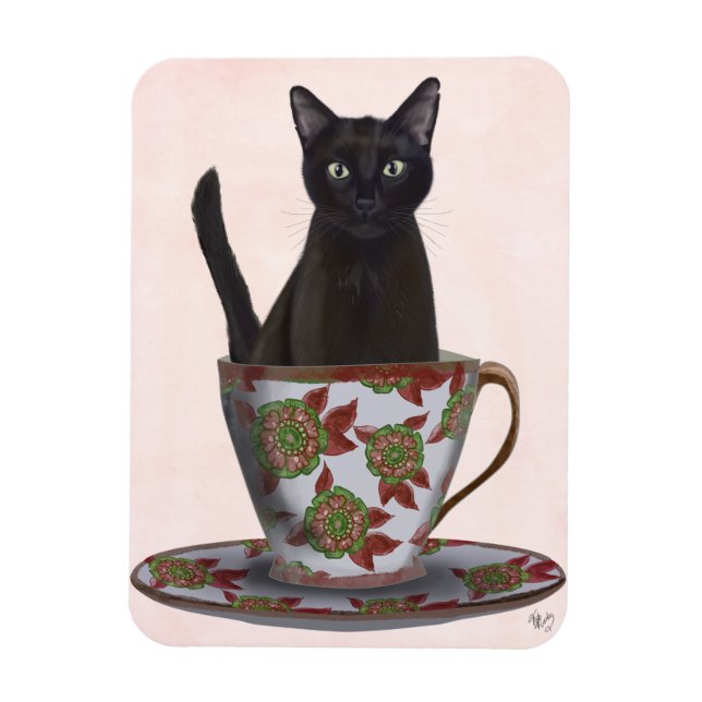Magnet Flexible Chat noir en Teacup (Vertical)