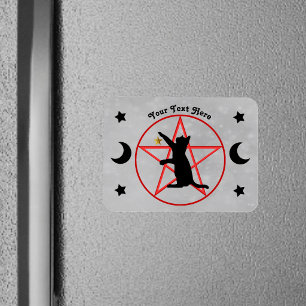 Magnet Flexible Chat noir Pentagramme rouge Lunes noires Étoiles G