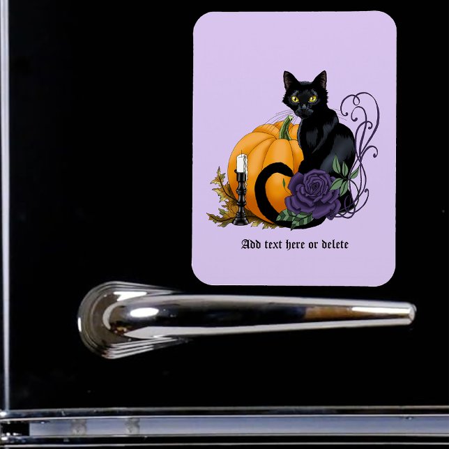 Magnet Flexible Chat noir Rose pourpre Citrouille Gothique Automne (Créateur téléchargé)