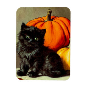 Magnet Flexible Chat noir vintage d'Halloween et Citrouilles
