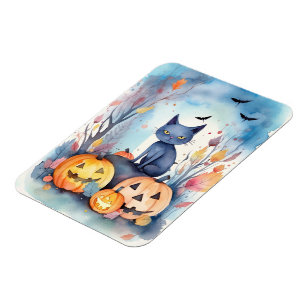 Magnet Flexible Chat Oriental Bleu d'Halloween avec des Citrouille