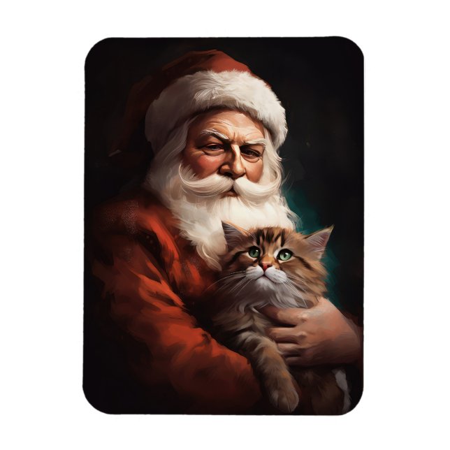 Magnet Flexible Chat Persan avec le Père Noël Fête de Noël (Vertical)