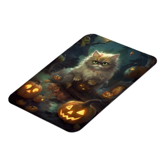 Magnet Flexible Chat Persan d'Halloween avec citrouilles effrayant (Côté Gauche)