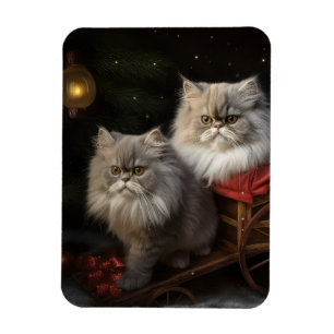 Magnet Flexible Chat Persan Sleigh enneigé Décor de Noël