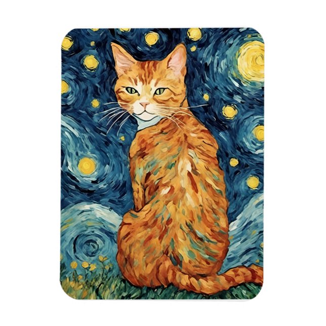 Magnet Flexible Chat roux tabby dans la Nuit étoilée (Vertical)