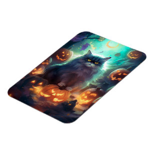 Magnet Flexible Chat Sibérien Halloween Avec Citrouilles Effrayant