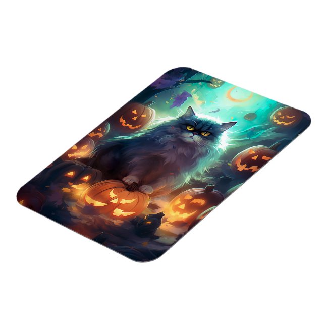 Magnet Flexible Chat Sibérien Halloween Avec Citrouilles Effrayant (Côté Gauche)