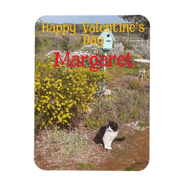 Magnet Flexible Chat Smoking Mignon Rouge Jaune Saint-Valentin Nom (Vertical)