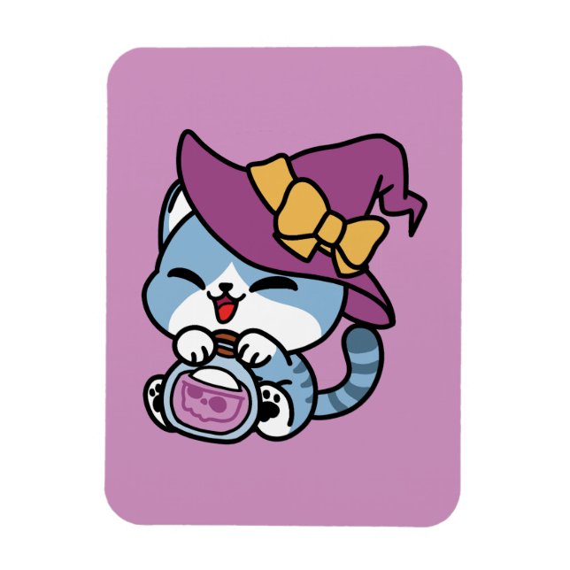 Magnet Flexible Chat Tabby Halloween – Chapeau de Sorcière & Art d (Vertical)