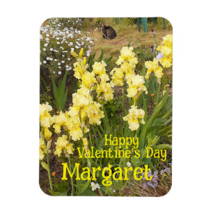 Magnet Flexible Chat tigré mignon iris jaune Saint-Valentin Nom de