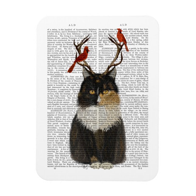 Magnet Flexible Chat Tortoiseshell avec Antlers et Red Birds (Vertical)