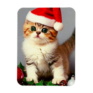 Magnet Flexible Chaton de Noël Vintage à Santa Hat