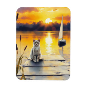 Magnet Flexible chaton sur le quai au coucher du soleil