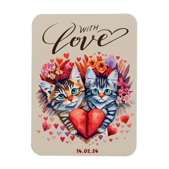 Magnet Flexible Chats avec carte de voeux pliée d'amour (Vertical)