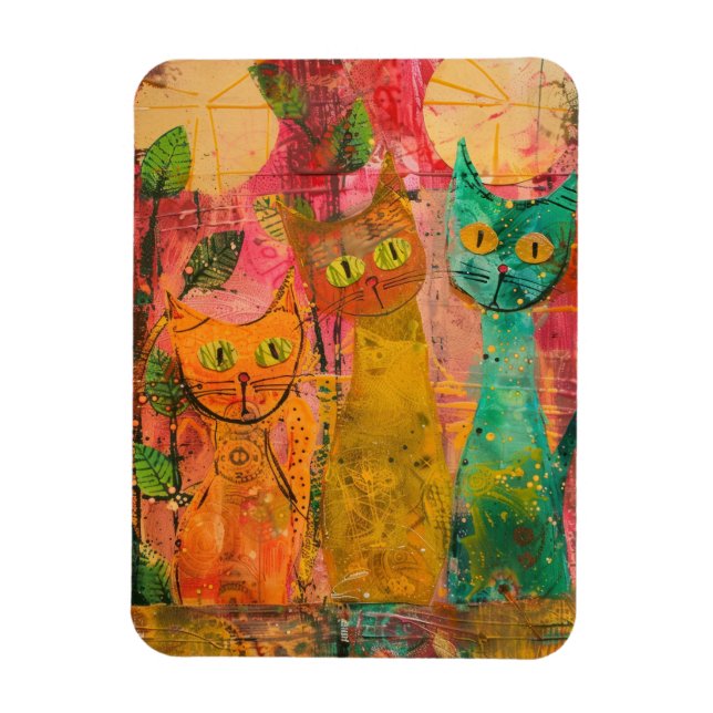 Magnet Flexible Chats d'aquarelle de Boho - Art de la féline terre (Vertical)